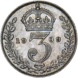 1909 Threepence - Edward VII British Silver Coin - Superb