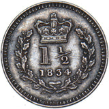 1834 Threehalfpence - William IV British Silver Coin - Very Nice