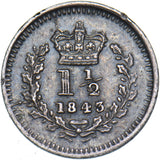 1843 Threehalfpence - Victoria British Silver Coin