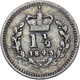 1843 Threehalfpence - Victoria British Silver Coin