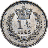 1843 Threehalfpence (43 Over 34) - Victoria British Silver Coin - Superb