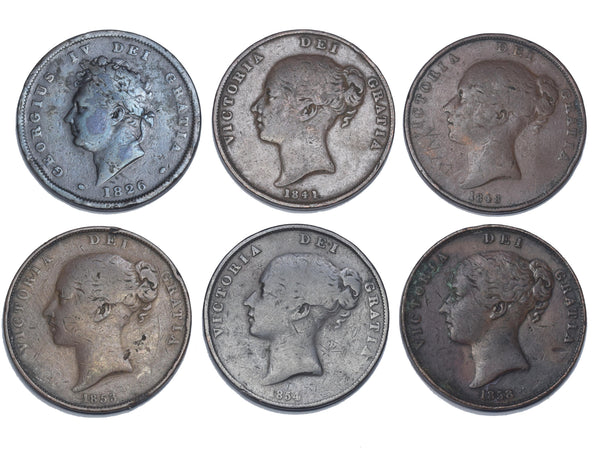 1826 - 1858 Pennies Lot (6 Coins) - British Copper Coins