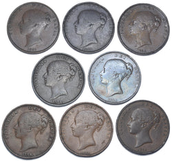 1853 & 1854 Pennies Lot (8 Coins) - Victoria British Copper Coins