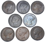 1853 & 1854 Pennies Lot (8 Coins) - Victoria British Copper Coins