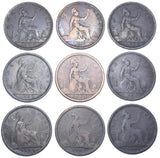 1860 - 1868 Pennies Lot (9 Coins) - Victoria British Bronze Coins