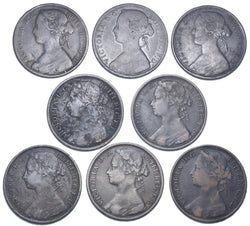 1870 - 1879 Pennies Lot (8 Coins) - Victoria British Bronze Coins