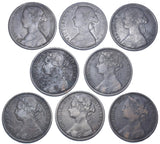 1870 - 1879 Pennies Lot (8 Coins) - Victoria British Bronze Coins
