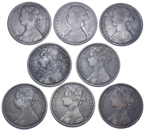 1870 - 1879 Pennies Lot (8 Coins) - Victoria British Bronze Coins
