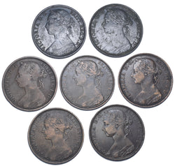 1880 - 1891 Pennies Lot (7 Coins) - Victoria British Bronze Coins
