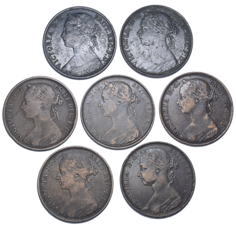 1880 - 1891 Pennies Lot (7 Coins) - Victoria British Bronze Coins