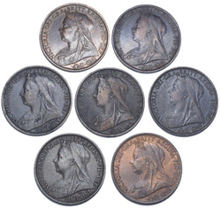 1895 - 1901 Pennies Lot (7 Coins) - Victoria British Bronze Coins