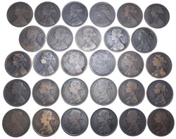 1860 - 1894 Pennies Lot (29 Coins) - Victoria British Bronze Coins