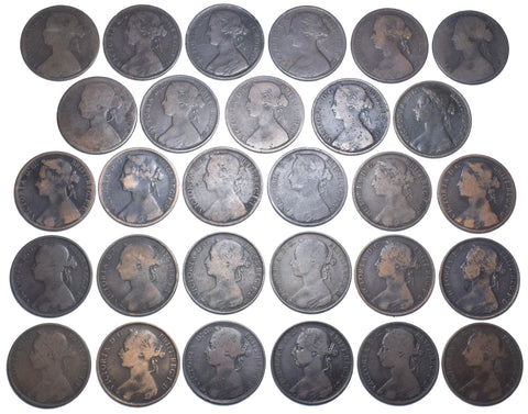 1860 - 1894 Pennies Lot (29 Coins) - Victoria British Bronze Coins