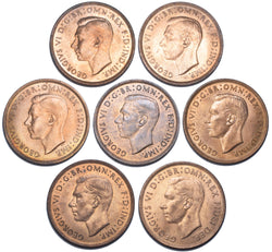 1937 - 1949 High Grade Pennies Lot (7 Coins) - George VI British Bronze Coins