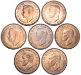 1937 - 1949 High Grade Pennies Lot (7 Coins) - George VI British Bronze Coins
