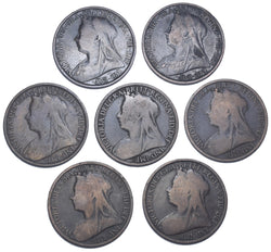 1895 Low Tide Pennies Lot (7 Coins) - Victoria British Bronze Coins