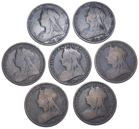 1895 Low Tide Pennies Lot (7 Coins) - Victoria British Bronze Coins