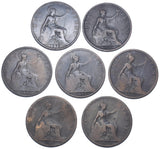 1895 Low Tide Pennies Lot (7 Coins) - Victoria British Bronze Coins