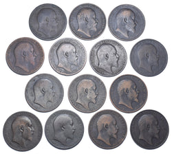 1902 Low Tide Pennies Lot (14 Coins) - Edward VII British Bronze Coins