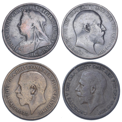 1895 - 1926 Scarce Type Pennies Lot (4 Coins) - British Bronze Coins