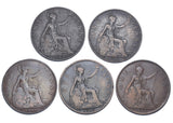 1912 - 1919 H & KN Pennies Lot (5 Coins) - George V British Bronze Coins