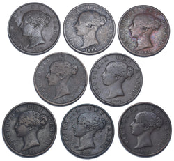 1838 - 1858 Halfpennies Lot (8 Coins) - Victoria British Copper Coins