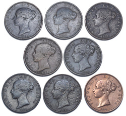1853 - 1858 Halfpennies Lot (8 Coins) - Victoria British Copper Coins