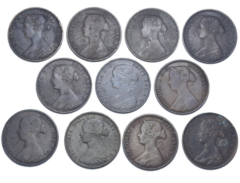 1861 - 1863 Halfpennies Lot (11 Coins) - Victoria British Bronze Coins