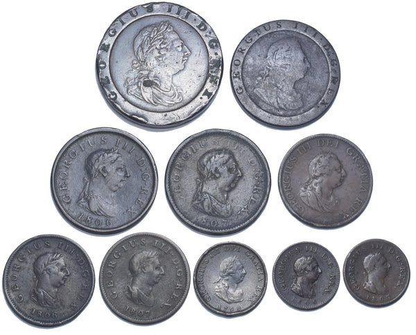 1797 - 1806 Full Set Of British Copper Coins (10 Coins)