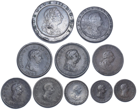 1797 - 1806 Full Set Of British Copper Coins (10 Coins)