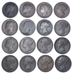 1838 - 1858 Farthings Lot (16 Coins) - Victoria British Copper Coins