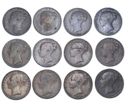 1838 - 1858 Farthings Lot (12 Coins) - Victoria British Copper Coins
