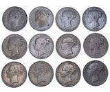 1838 - 1858 Farthings Lot (12 Coins) - Victoria British Copper Coins