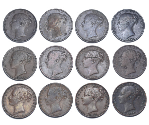 1838 - 1858 Farthings Lot (12 Coins) - Victoria British Copper Coins