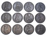 1838 - 1858 Farthings Lot (12 Coins) - Victoria British Copper Coins