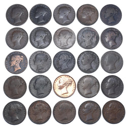 1839 - 1853 Farthings Lot (25 Coins) - Victoria British Copper Coins