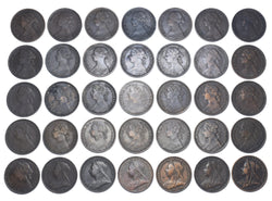 1860 - 1901 Farthings Lot (35 Coins) - Victoria British Bronze Coins