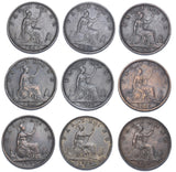 1860 - 1876 Better Grade Farthings Lot (9 Coins) - Victoria British Bronze Coins