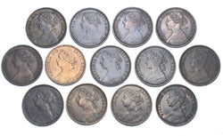 1860-1894 Better Grade Farthings Lot (13 Coins) - Victoria British Bronze Coins