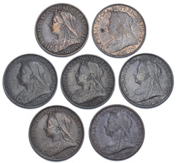 1895 - 1901 Better Grade Farthings Lot (7 Coins) - Victoria British Bronze Coins
