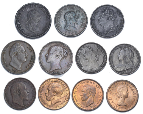 1799 - 1954 Farthings Lot (11 Coins) - British Copper & Bronze Coins