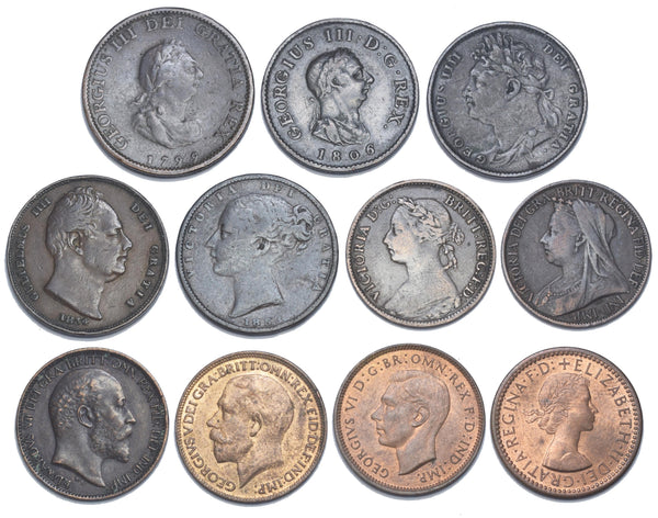 1799 - 1954 Farthings Lot (11 Coins) - British Copper & Bronze Coins