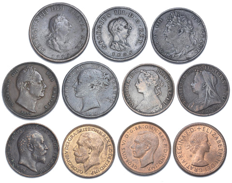 1799 - 1954 Farthings Lot (11 Coins) - British Copper & Bronze Coins