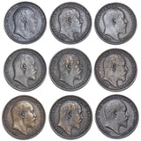 1902 - 1910 Farthings Lot (9 Coins) - Edward VII Bronze Coins