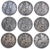 1902 - 1910 Farthings Lot (9 Coins) - Edward VII Bronze Coins