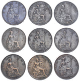 1902 - 1910 Farthings Lot (9 Coins) - Edward VII Bronze Coins