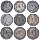 1902 - 1910 Farthings Lot (9 Coins) - Edward VII Bronze Coins