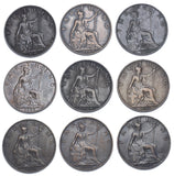 1902 - 1910 Farthings Lot (9 Coins) - Edward VII Bronze Coins