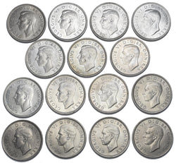 1937 - 1951 High Grade English Shillings Lot (15 Coins) - British Silver Coins