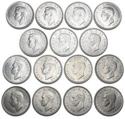 1937 - 1951 High Grade Scottish Shillings Lot (15 Coins) - British Silver Coins